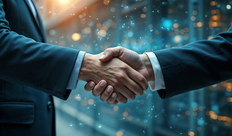 Smart logistics, Global business concept. Businessman making handshake for successful business, investment deal teamwork and partnership business partners on logistic global network