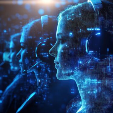 A futuristic depiction of customer support agents, rendered with a digital aesthetic. The image conveys themes of technology, virtual assistance, and the evolving landscape of customer service in the digital age. It represents the intersection of human interaction and artificial intelligence in modern communication networks.