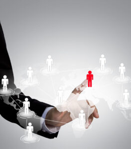 Social Network concept : hand point to social network and world map